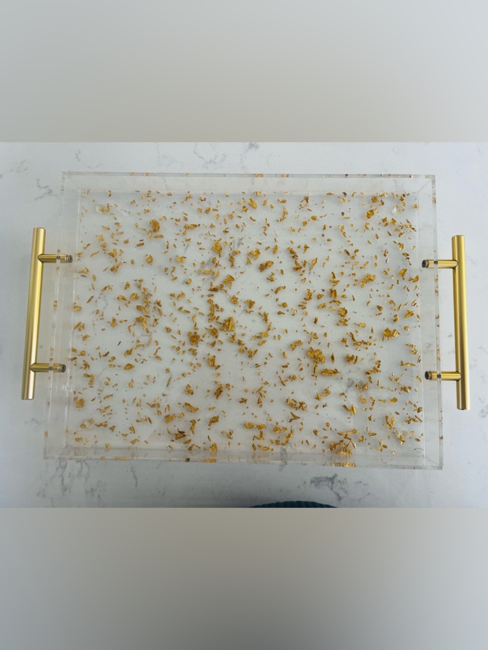 Packed Party Gold Flake Acrylic Vanity/Serving Tray with Gold Handles